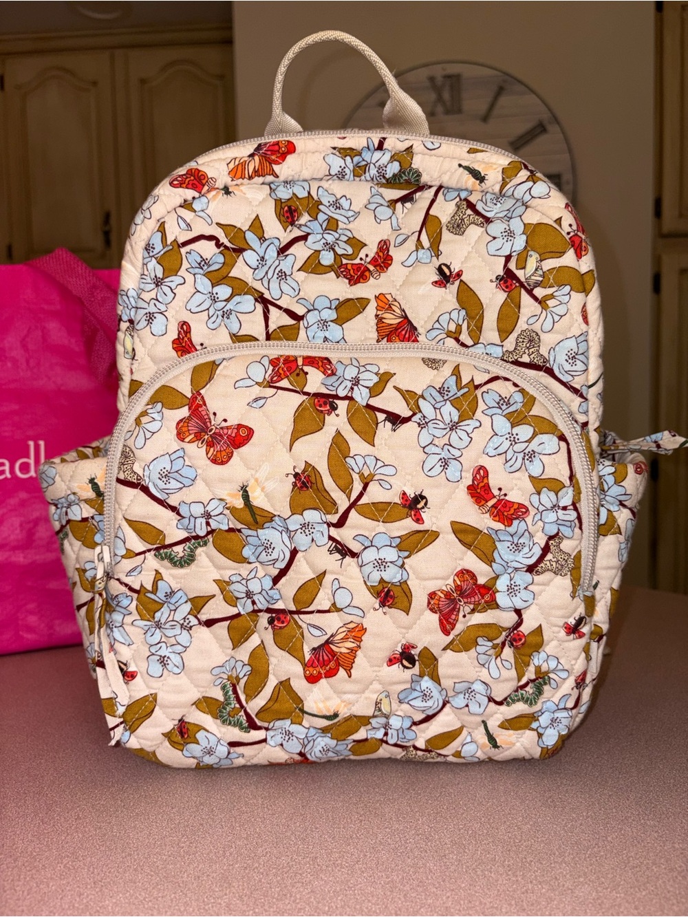 Vera Bradley Essential Backpack Abuzz Floral Butterfly Quilted Cotton